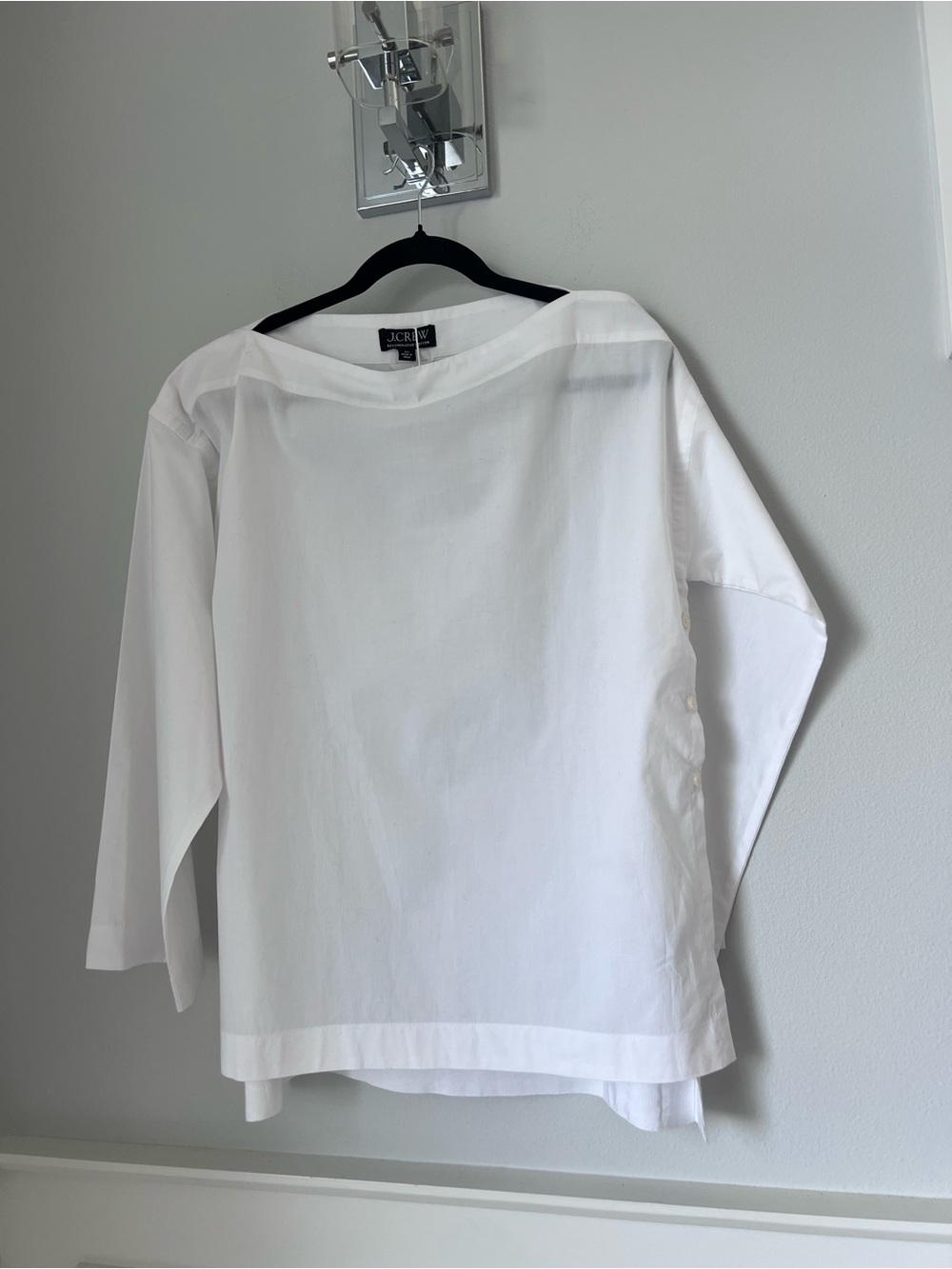 J. Crew White Boatneck Button-Down Poplin Shirt